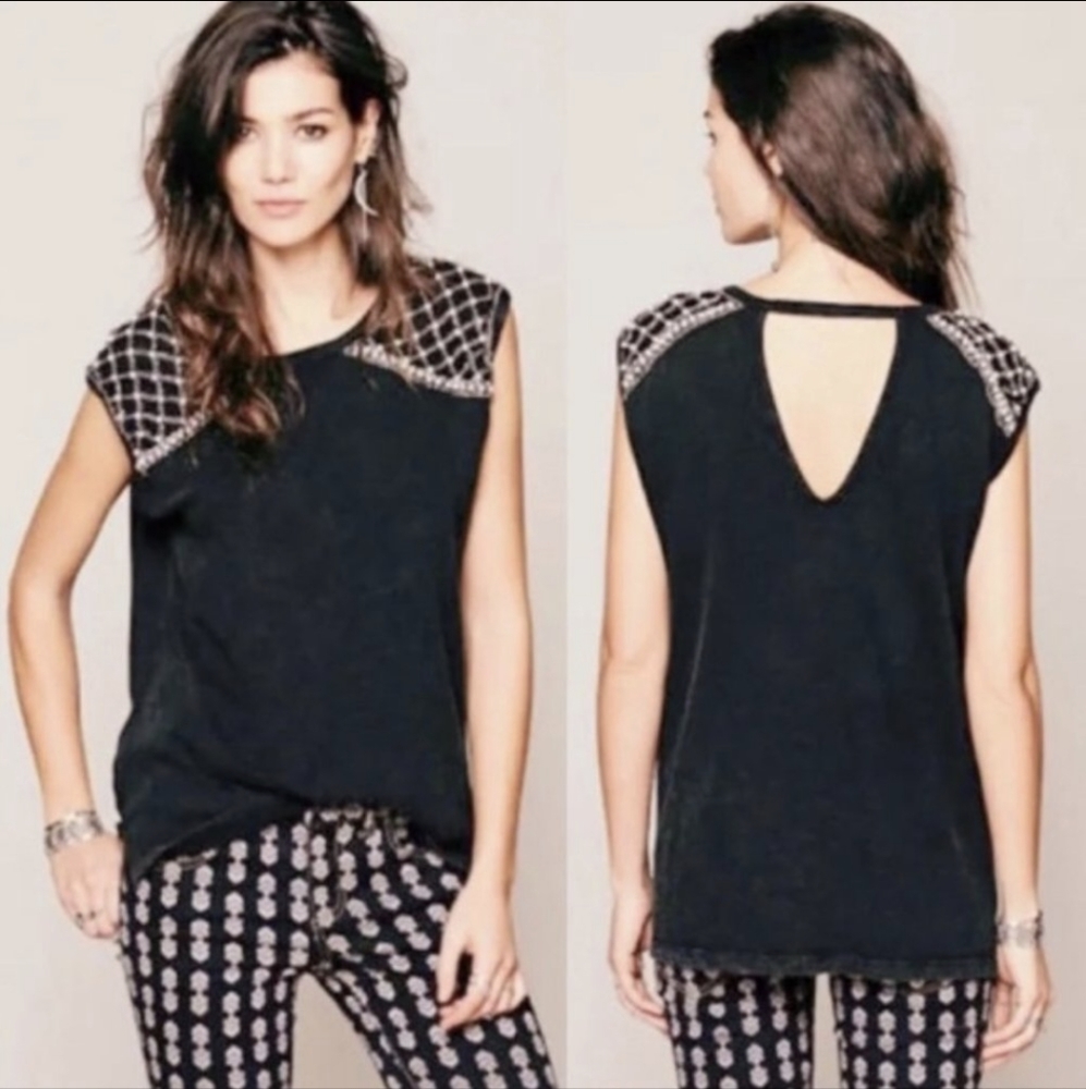 Free People Rebel Beaded Pearl Sleeveless Top